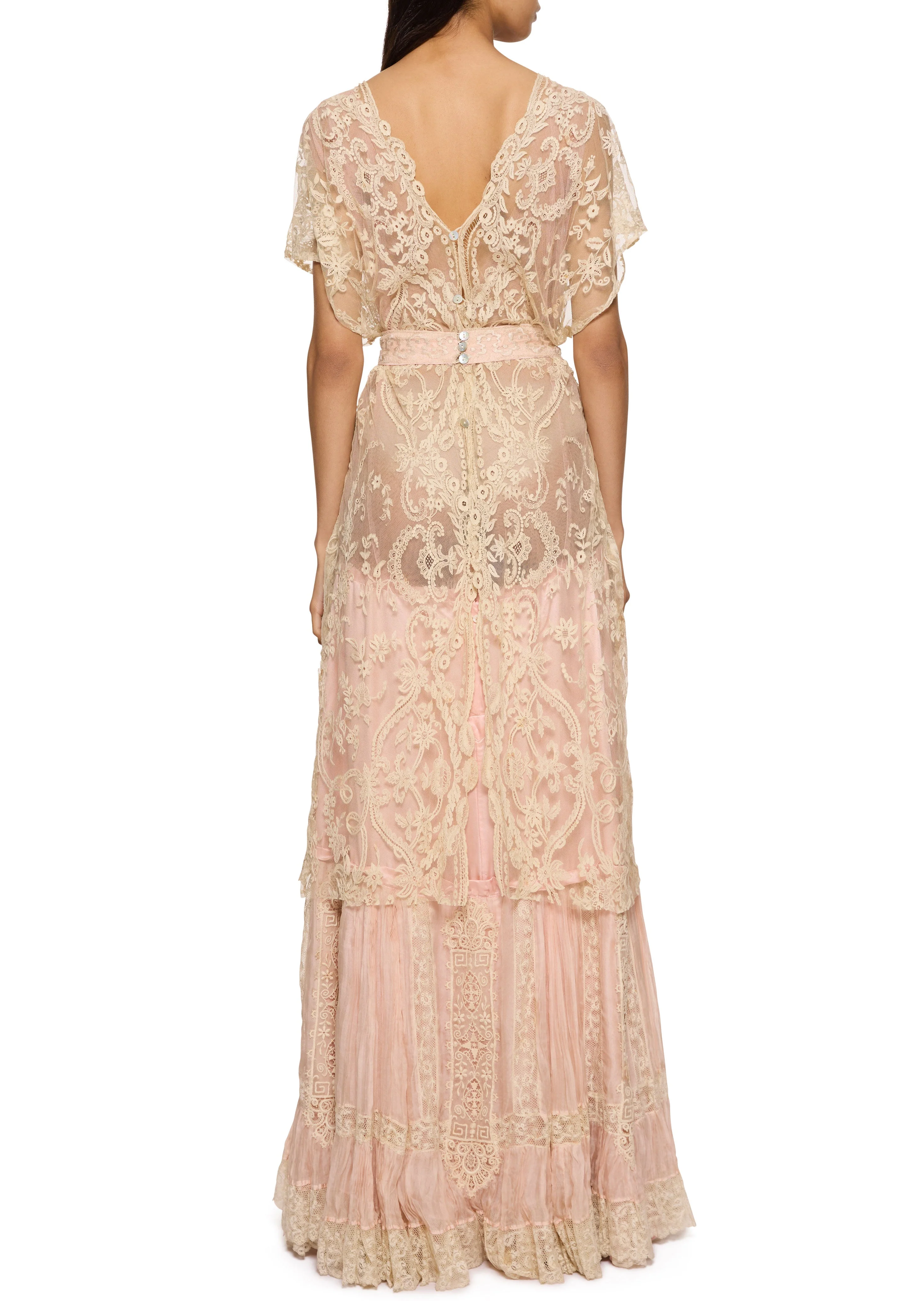 1920s Cream and Blush Intricate Lace Gown - Image 5