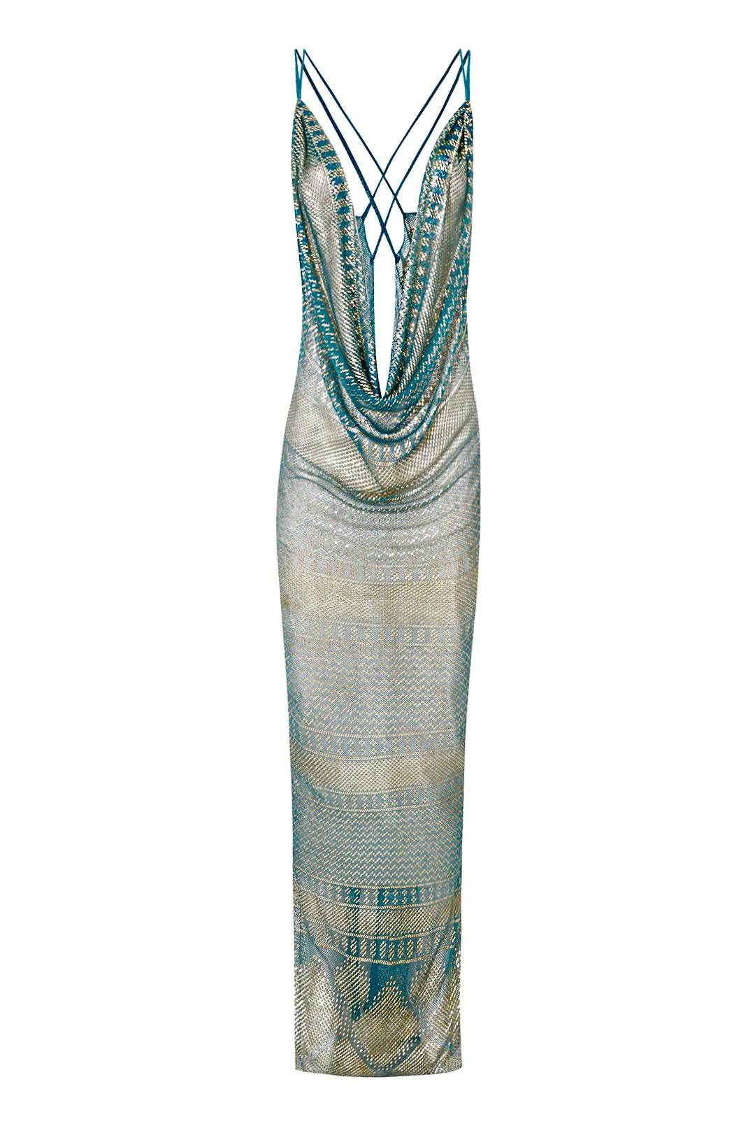 1920's Egyptian Blue Strappy Gown - Image 5