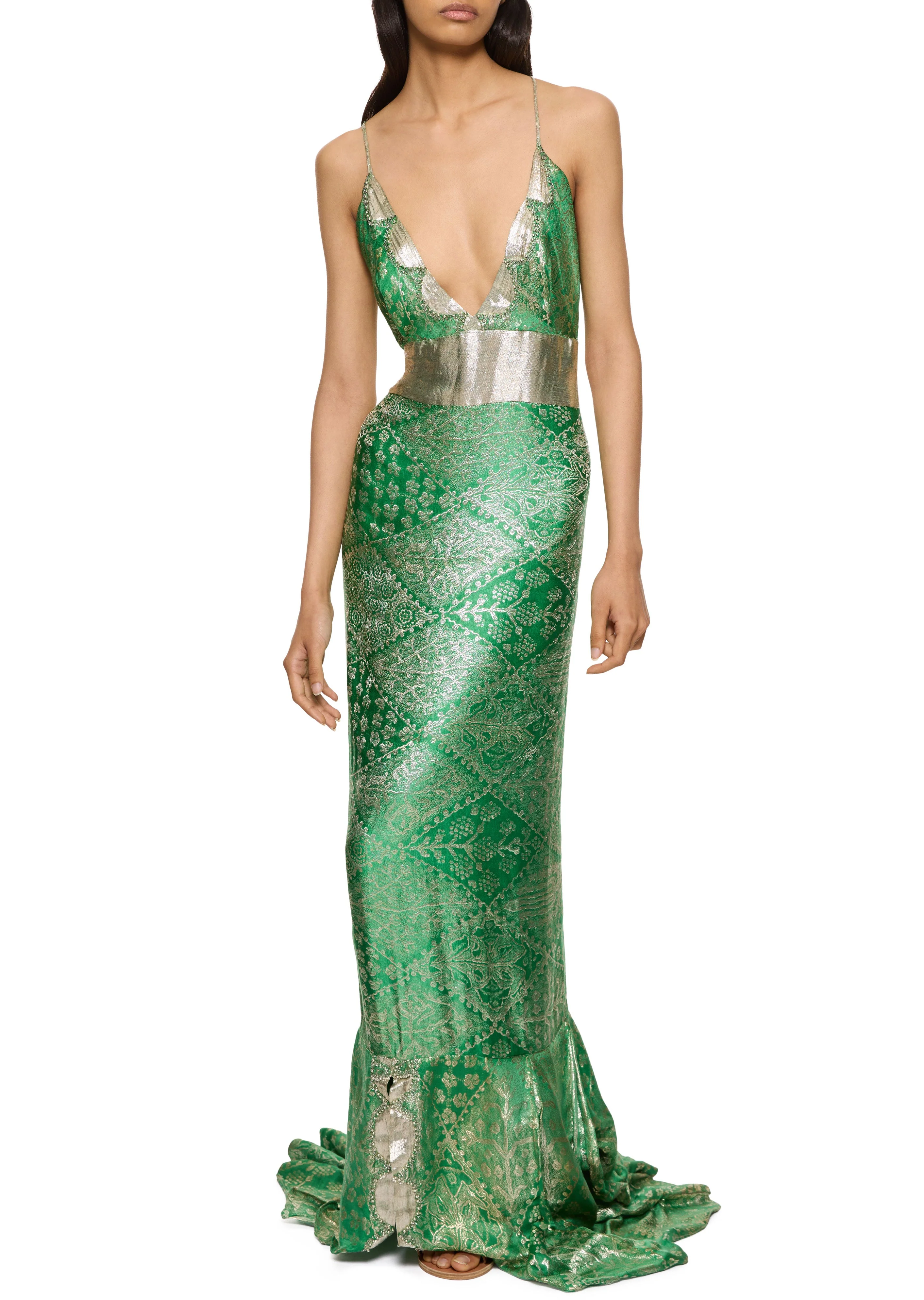 1920s Emerald Green Metallic Gown - Image 2