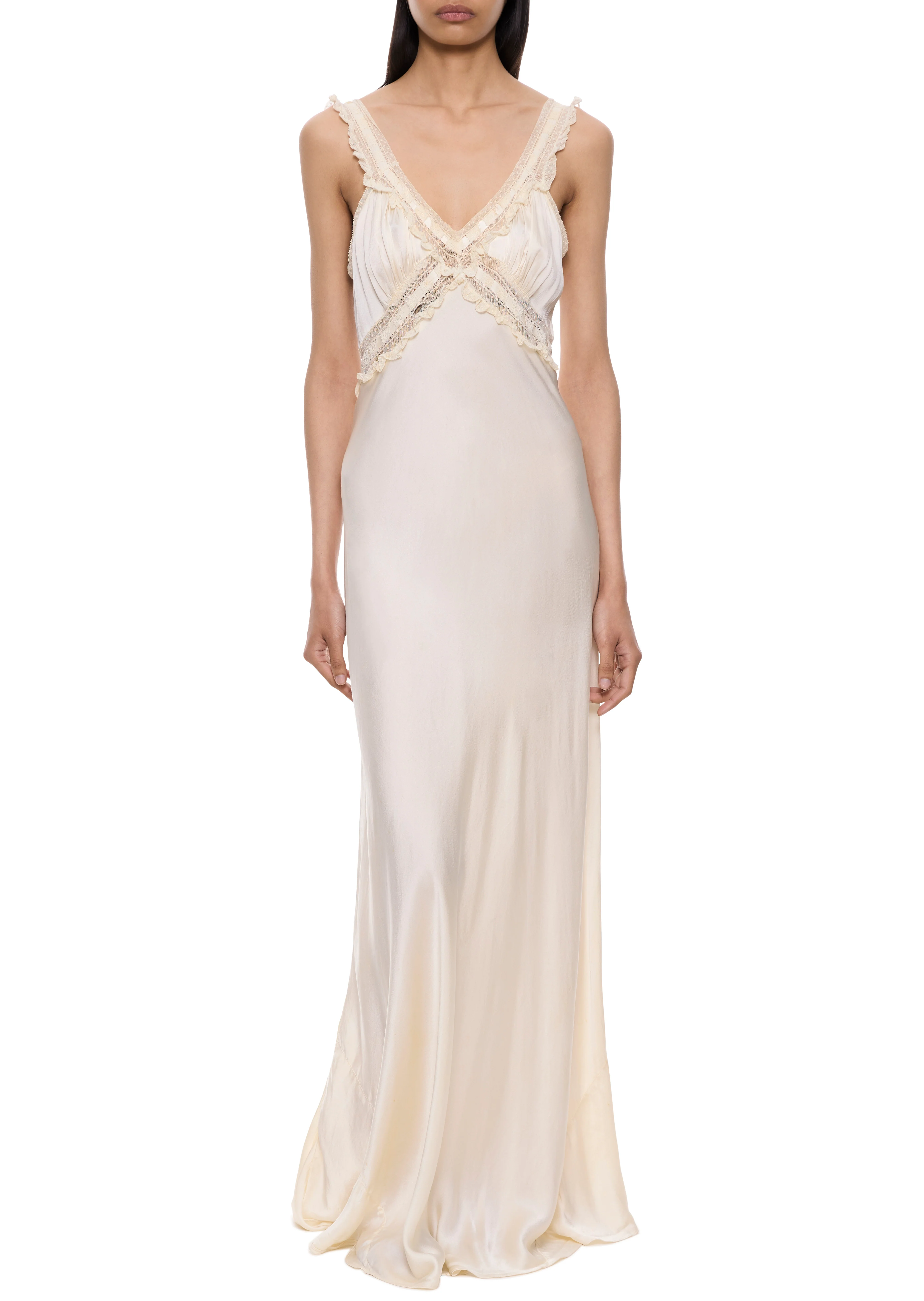1920s Ivory Silk Ruffle Slip