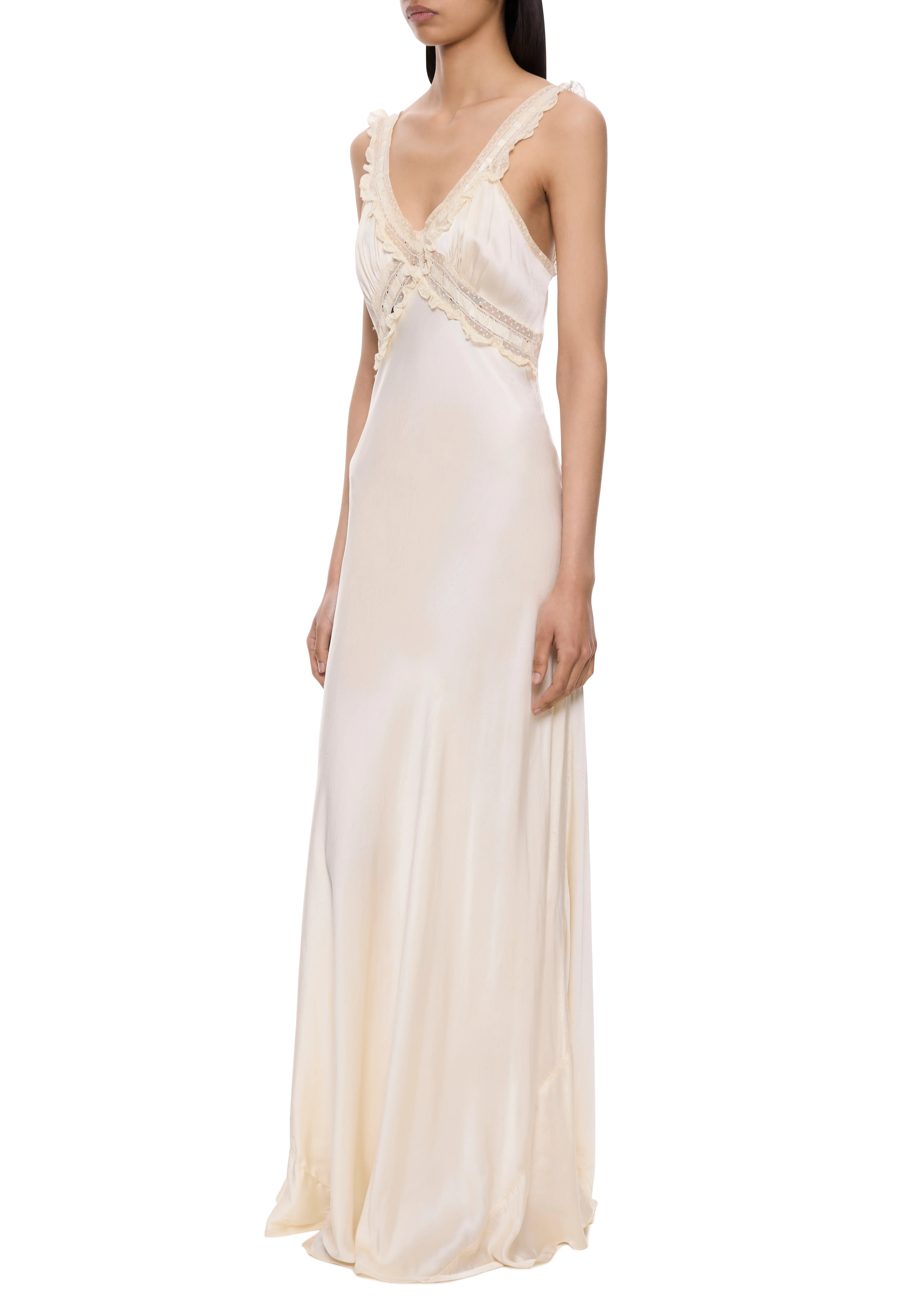 1920s Ivory Silk Ruffle Slip - Image 2