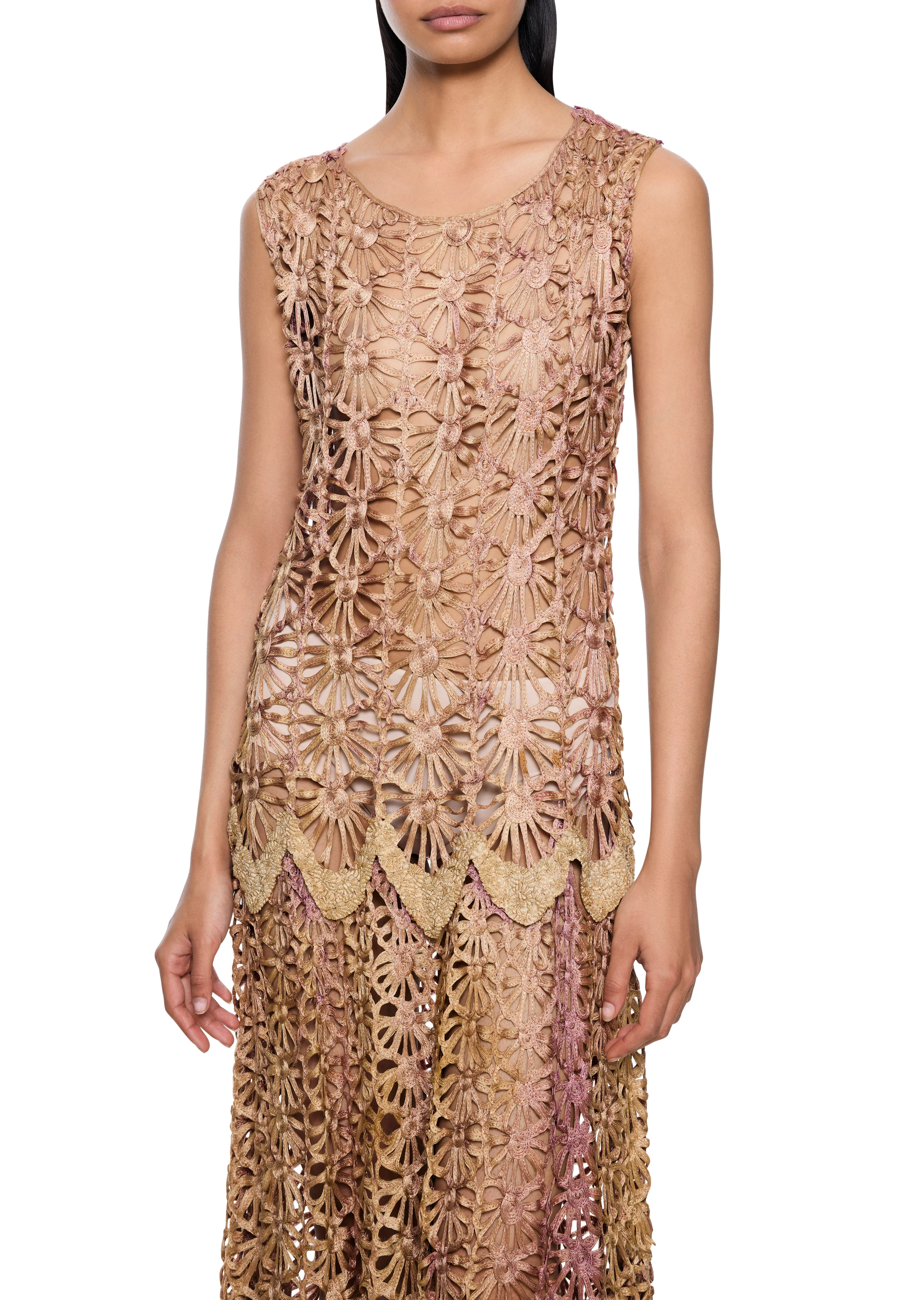 1920s Rose Silk Crochet Dress - Image 2