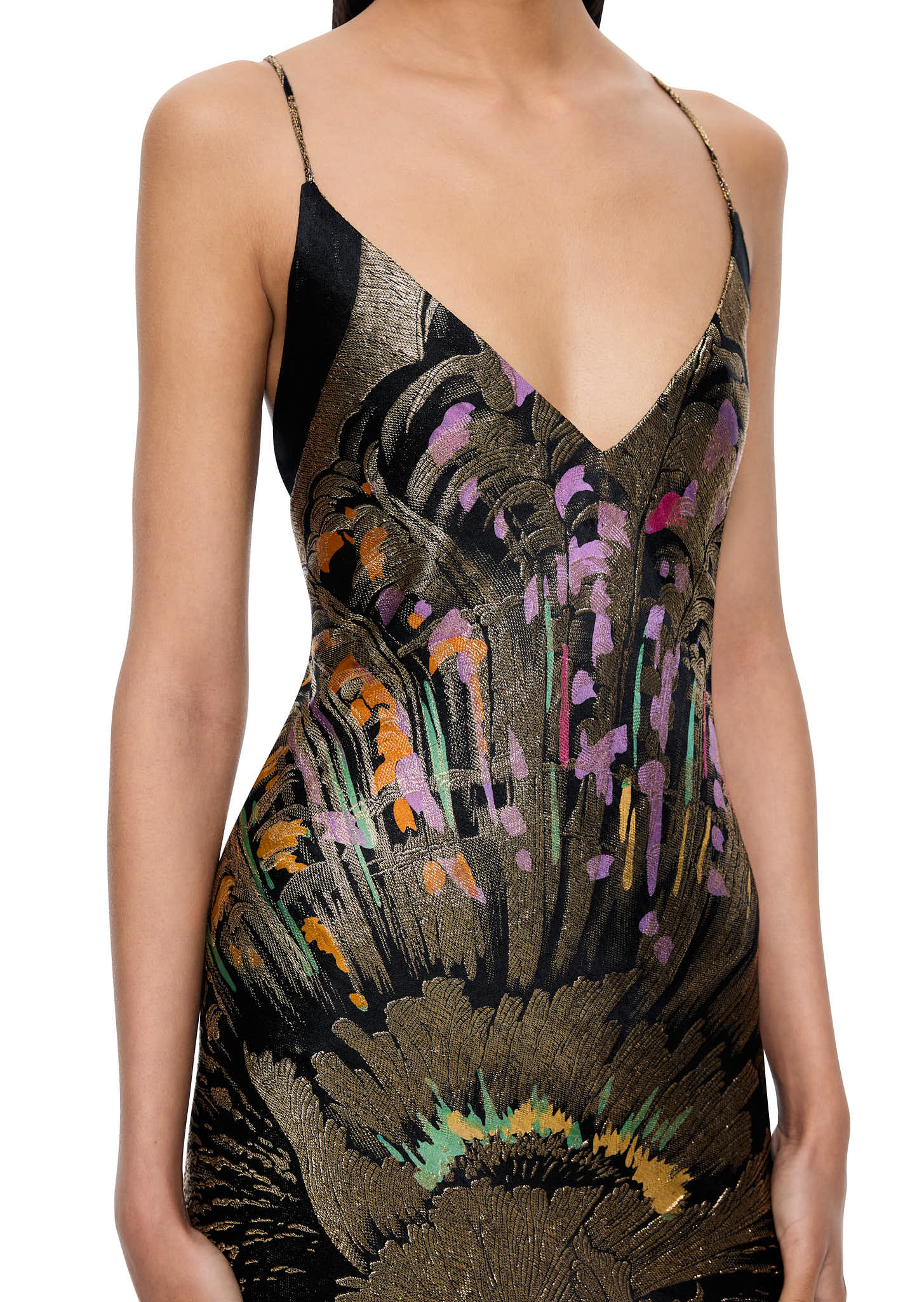 1930s Feather Burst Printed Lamé Gown - Image 2