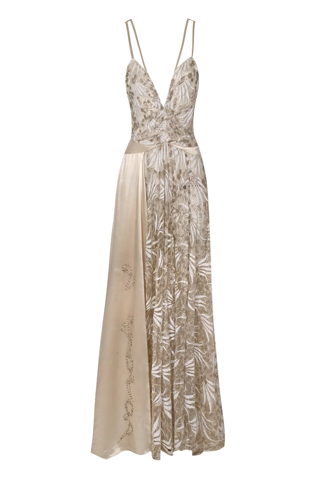1930s Gold Lace and Ivory Silk Gown - Image 5