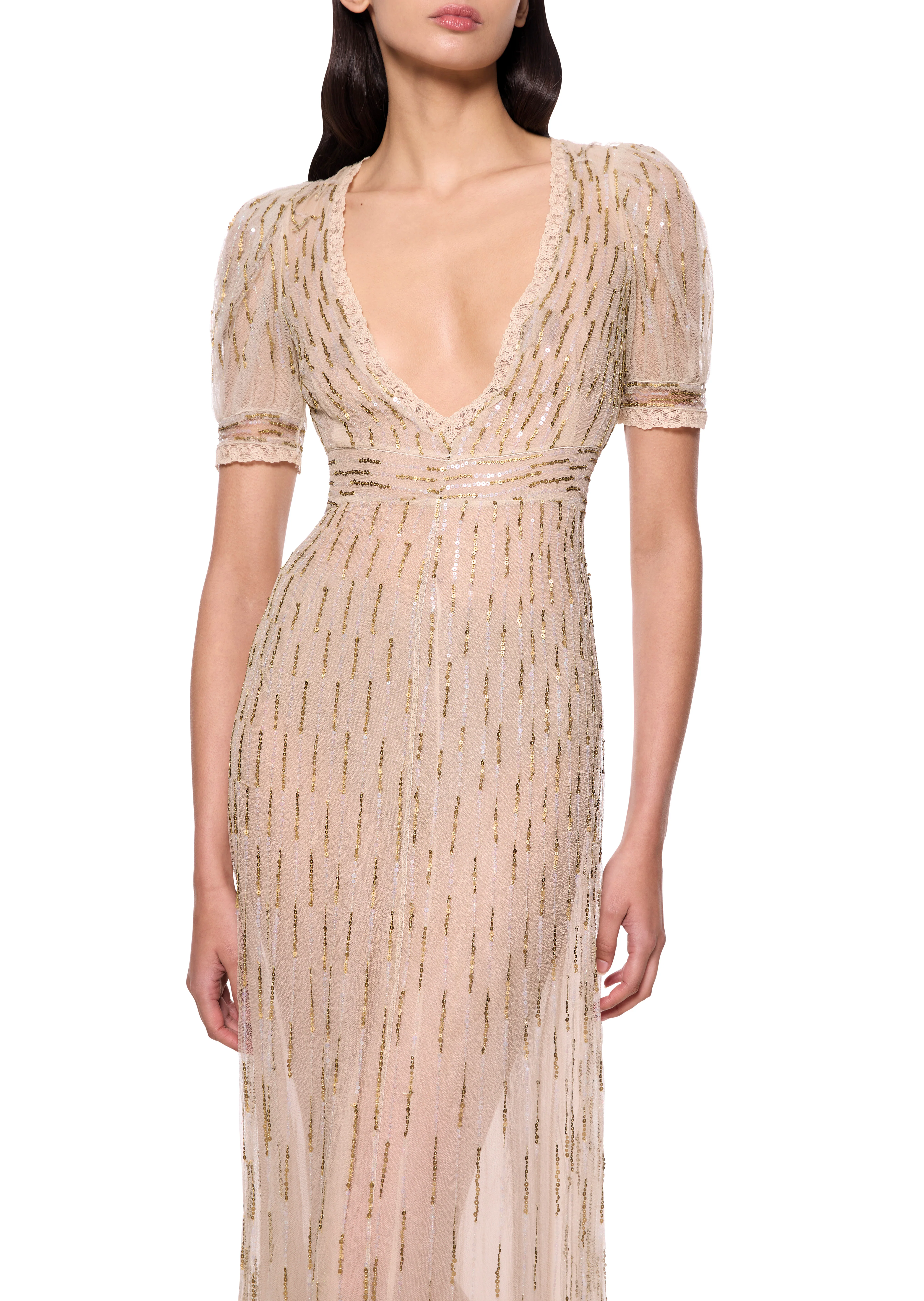 1930s Hand Embroidered Gold Sequin Dress - Image 3