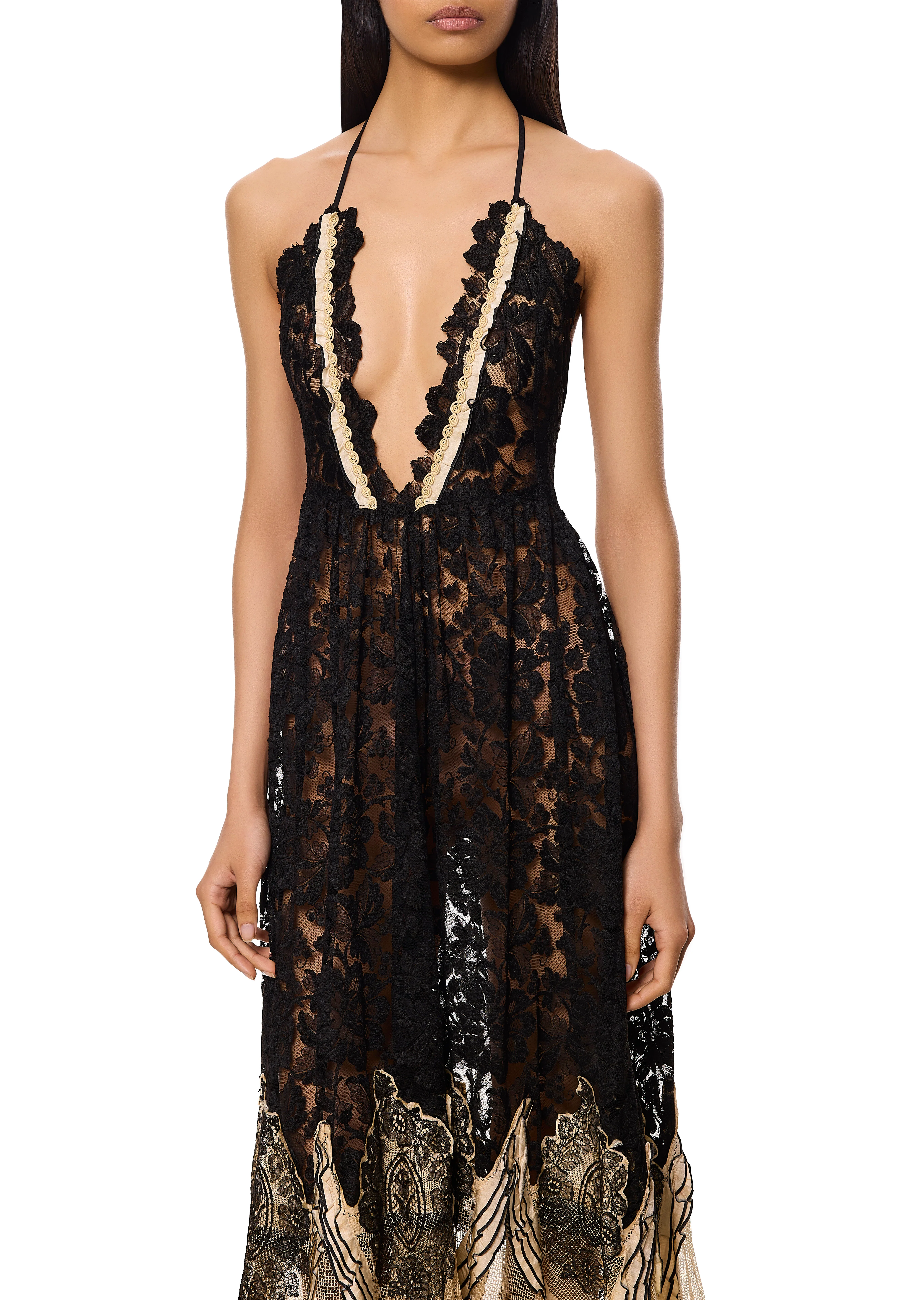 1930s Handmade Black and Cream Lace Gown - Image 2