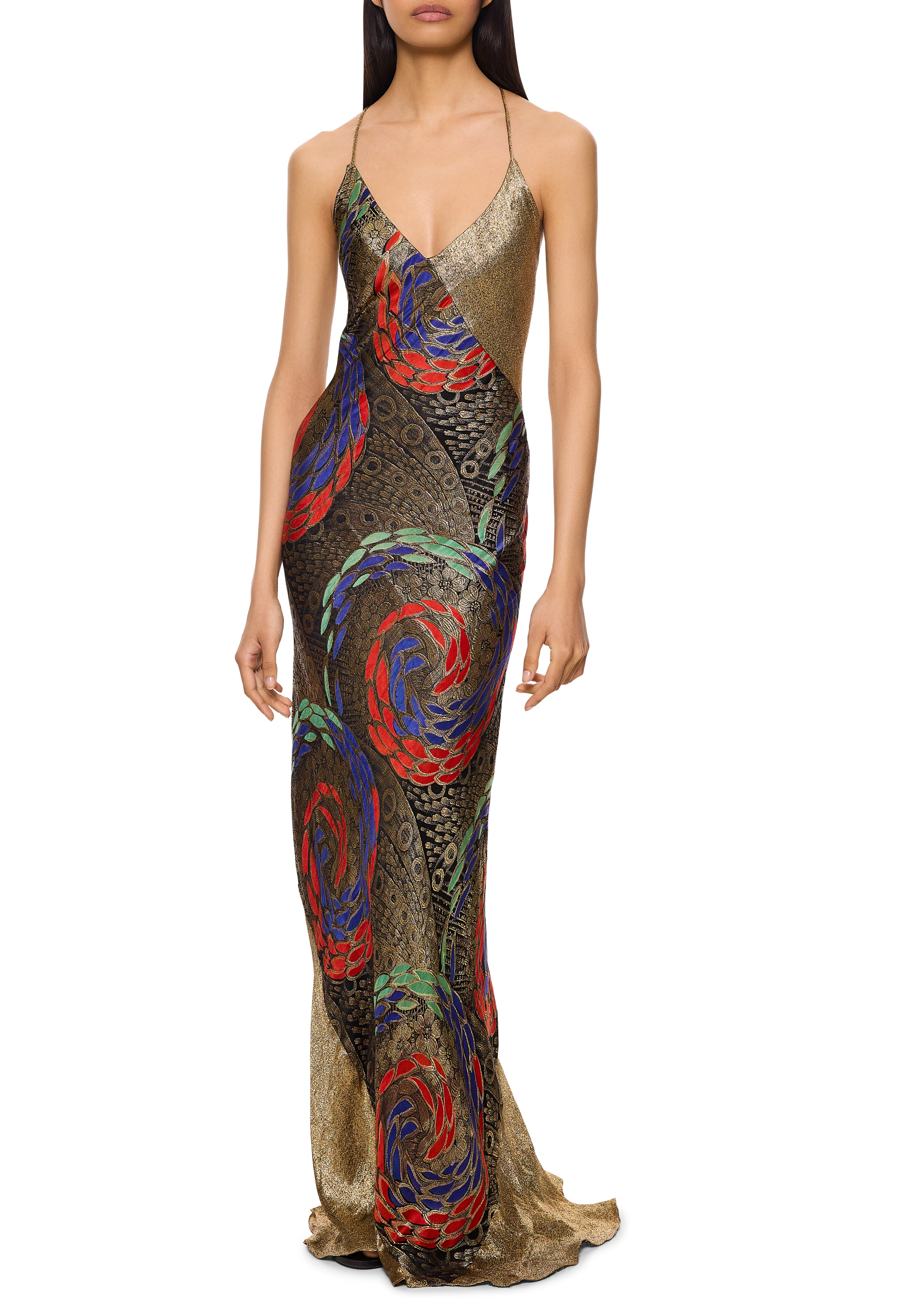 1930s Red and Blue Lamé Gown