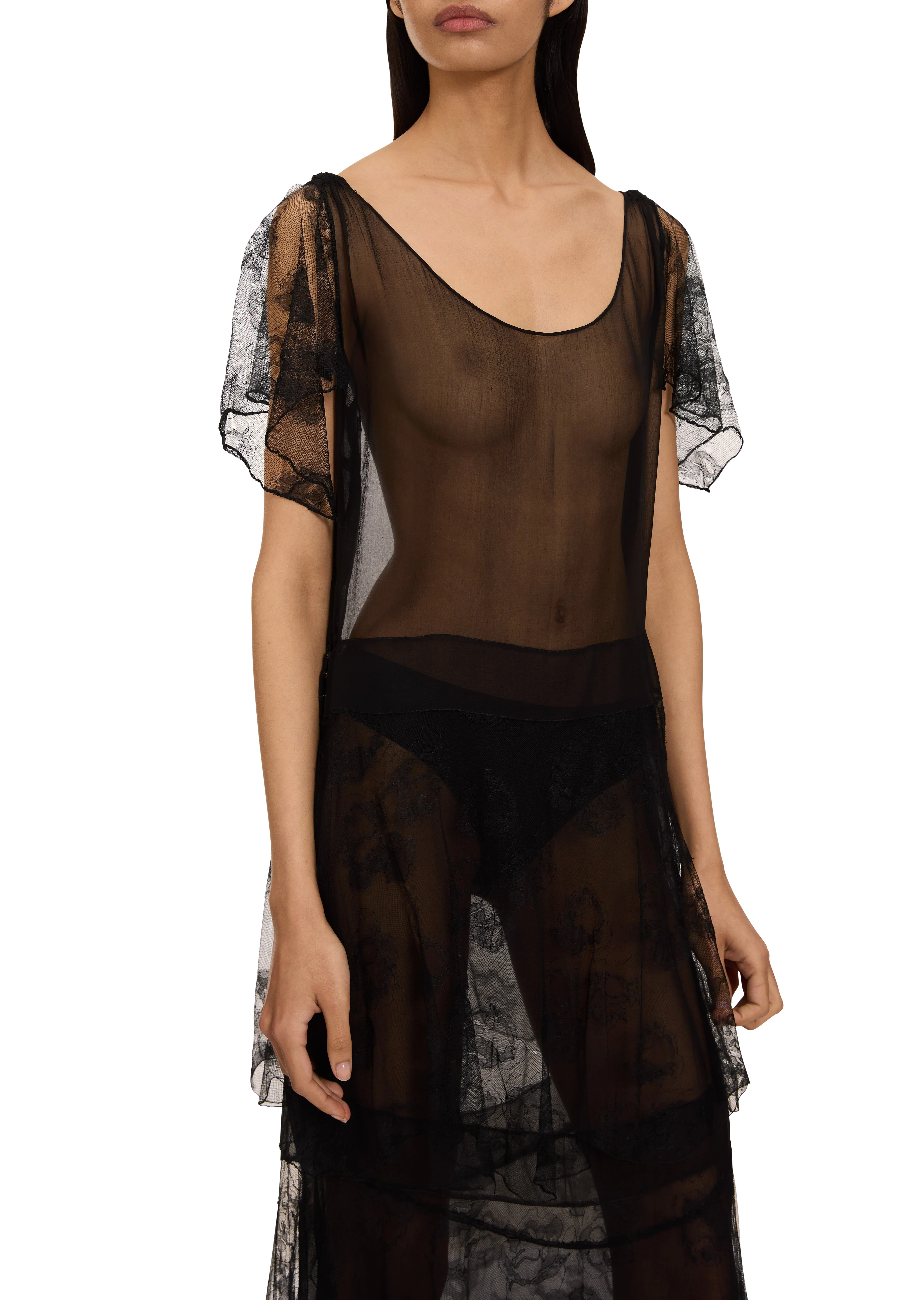 1930s Sheer Black Chiffon Dress - Image 3