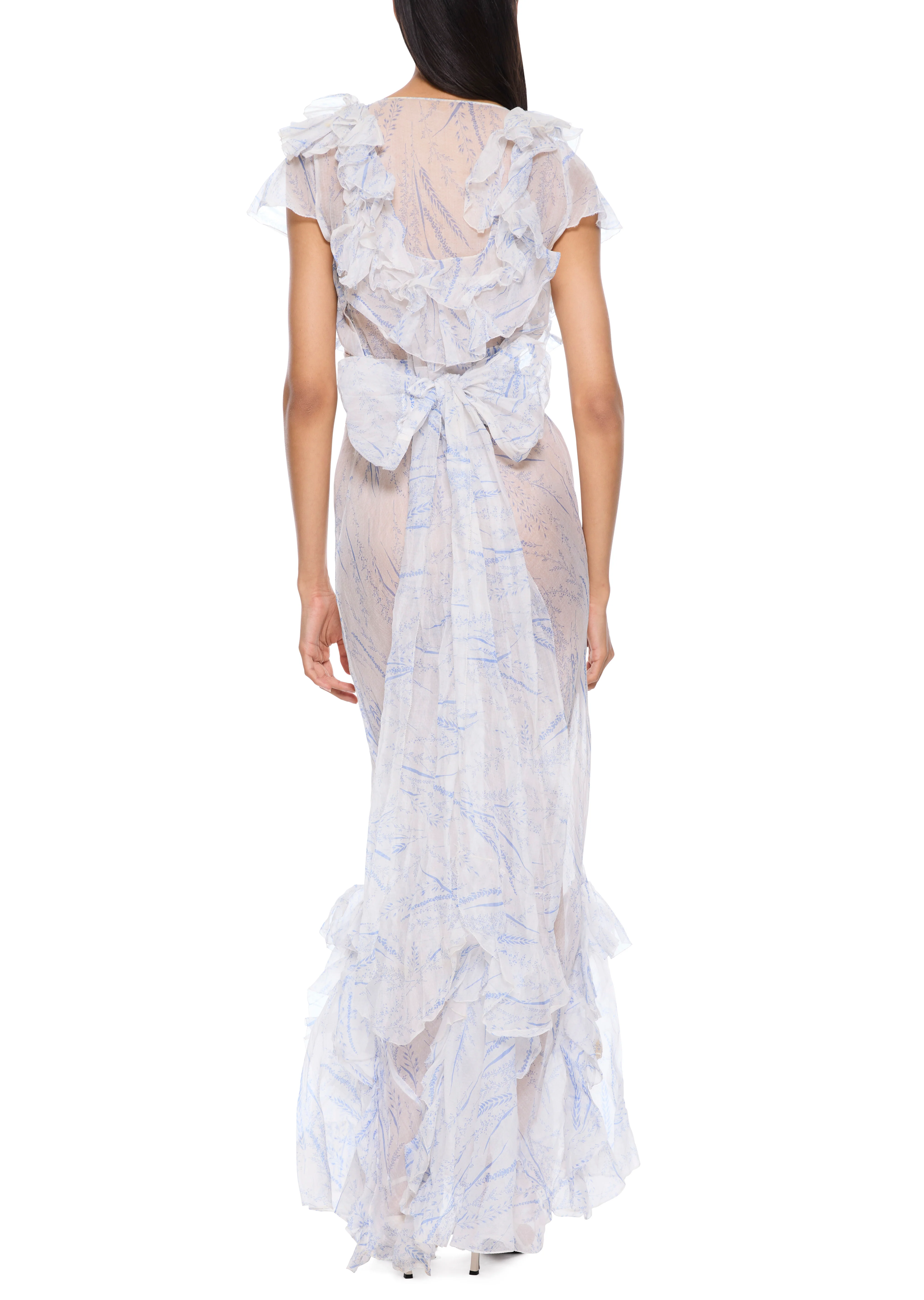 1930s White and Blue Chiffon Dress - Image 4
