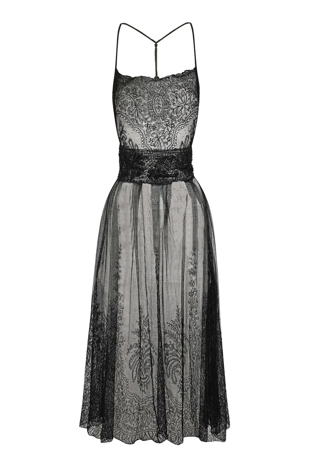 1940s Black Lace Beaded Midi Dress - Image 6