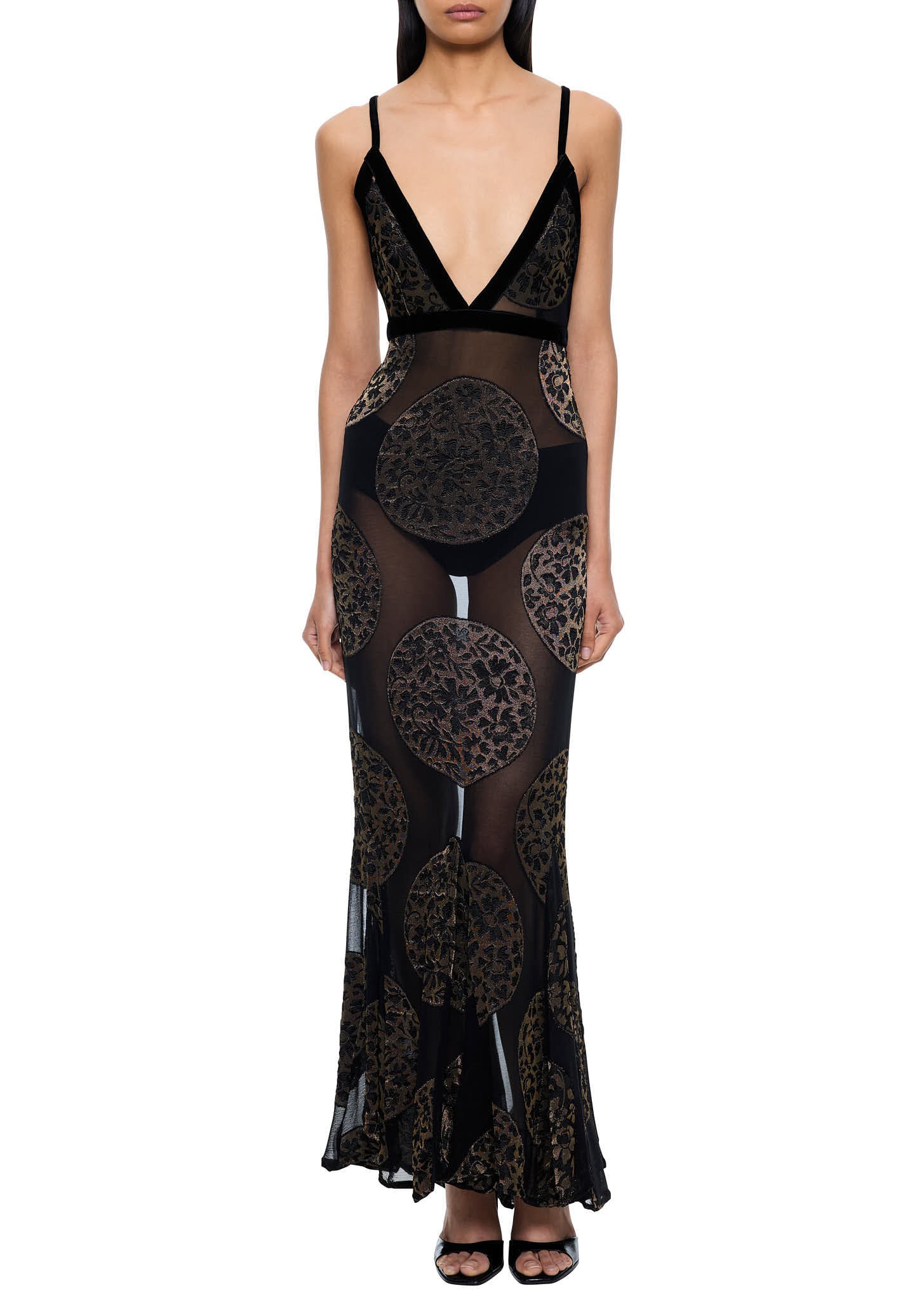 1940s Black Silk Chiffon and Velvet Gown