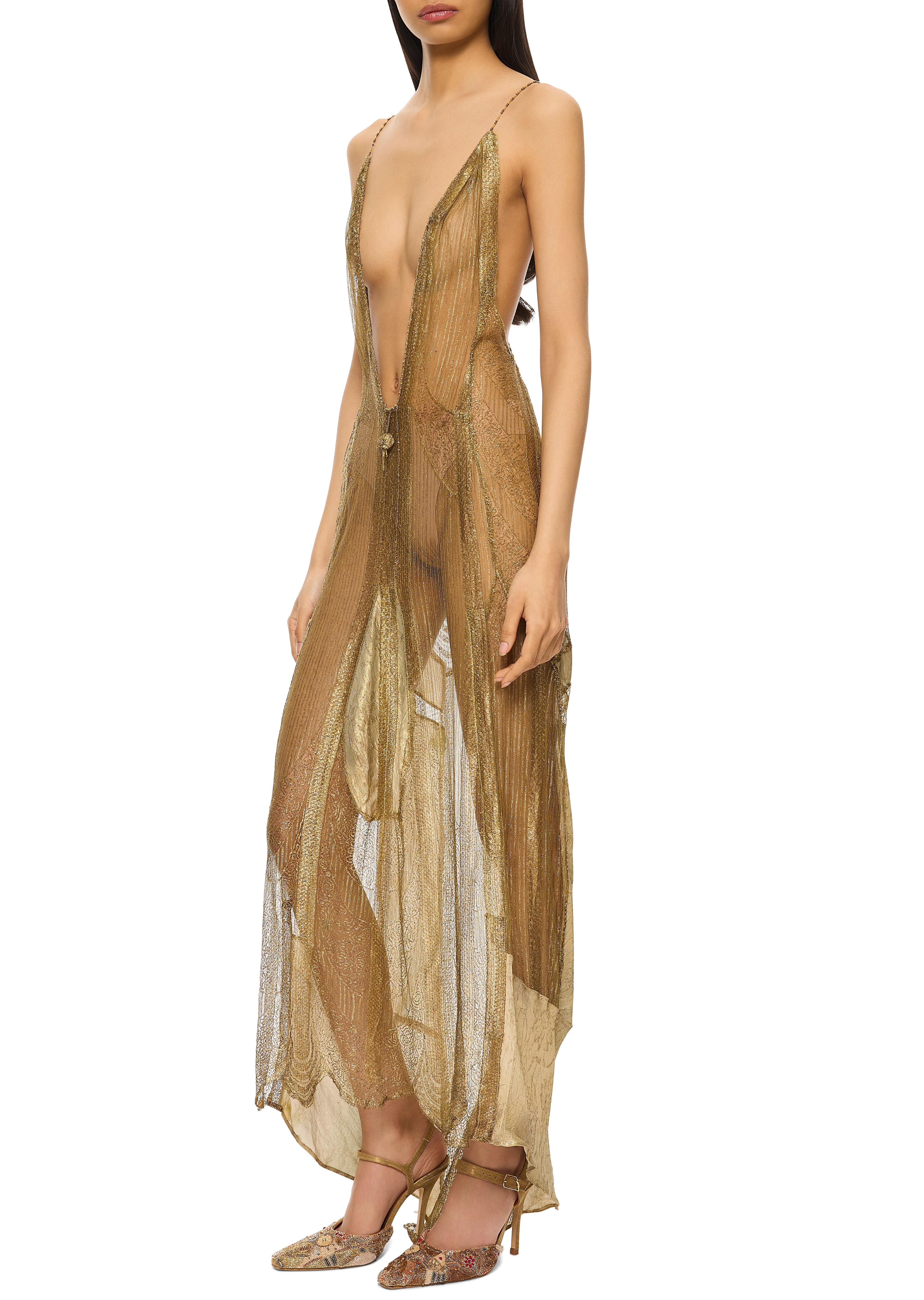 Early 1920s Handmade Metal Lace Dress - Image 2