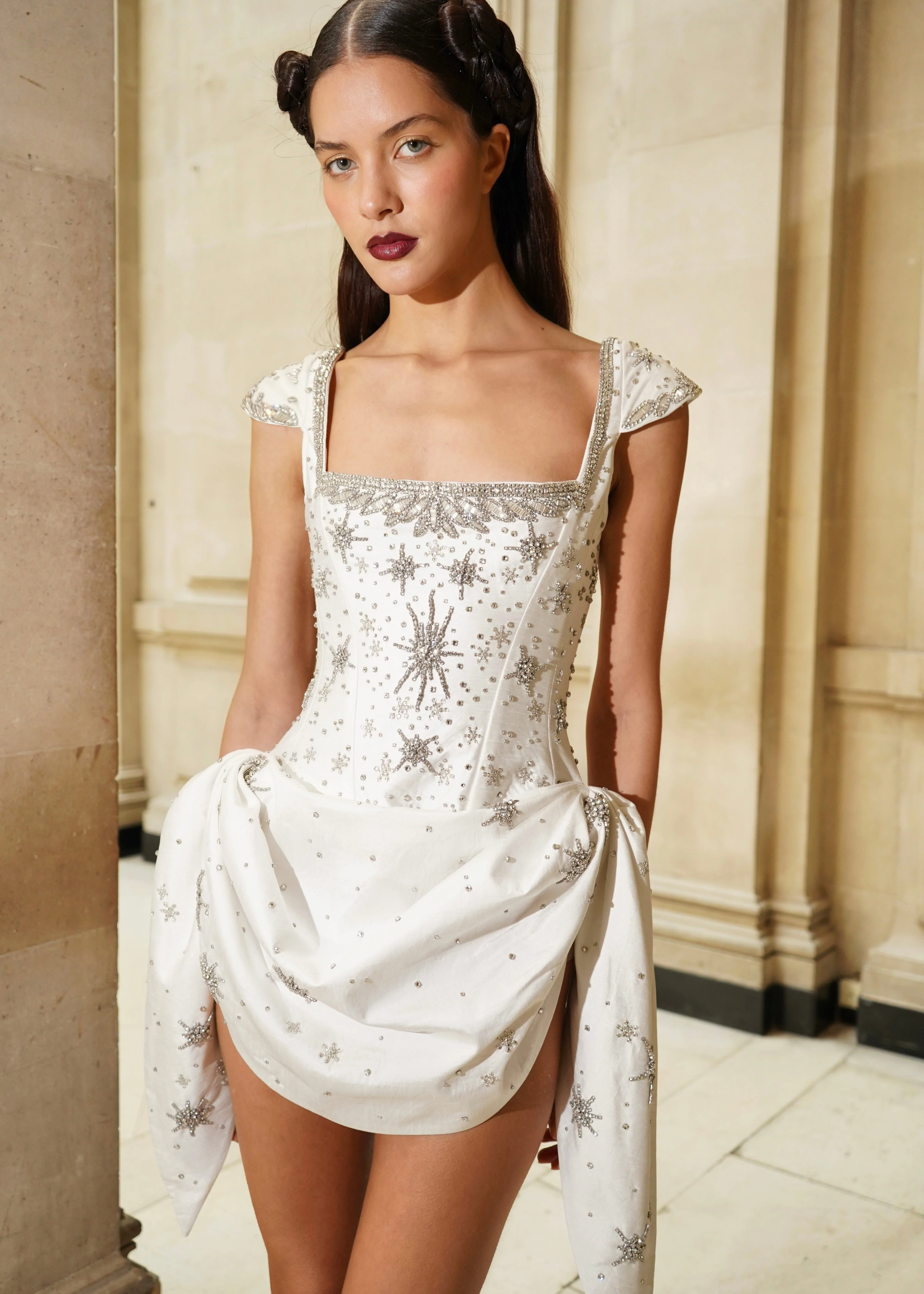 Estella Draped Mini Dress - Bright White - Image 3